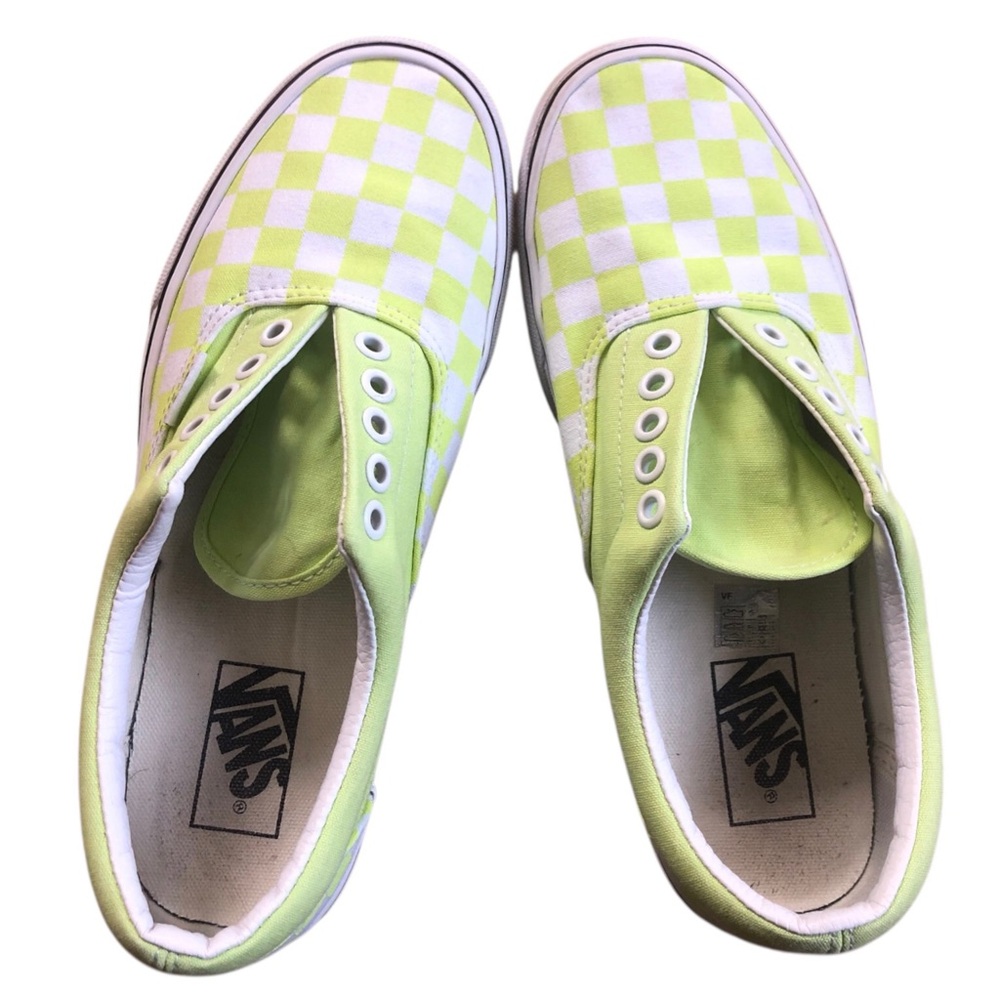 Vans Shoe Womens 8.5 Neon Yellow White Checkered Off The Wall Lace Up Canvas